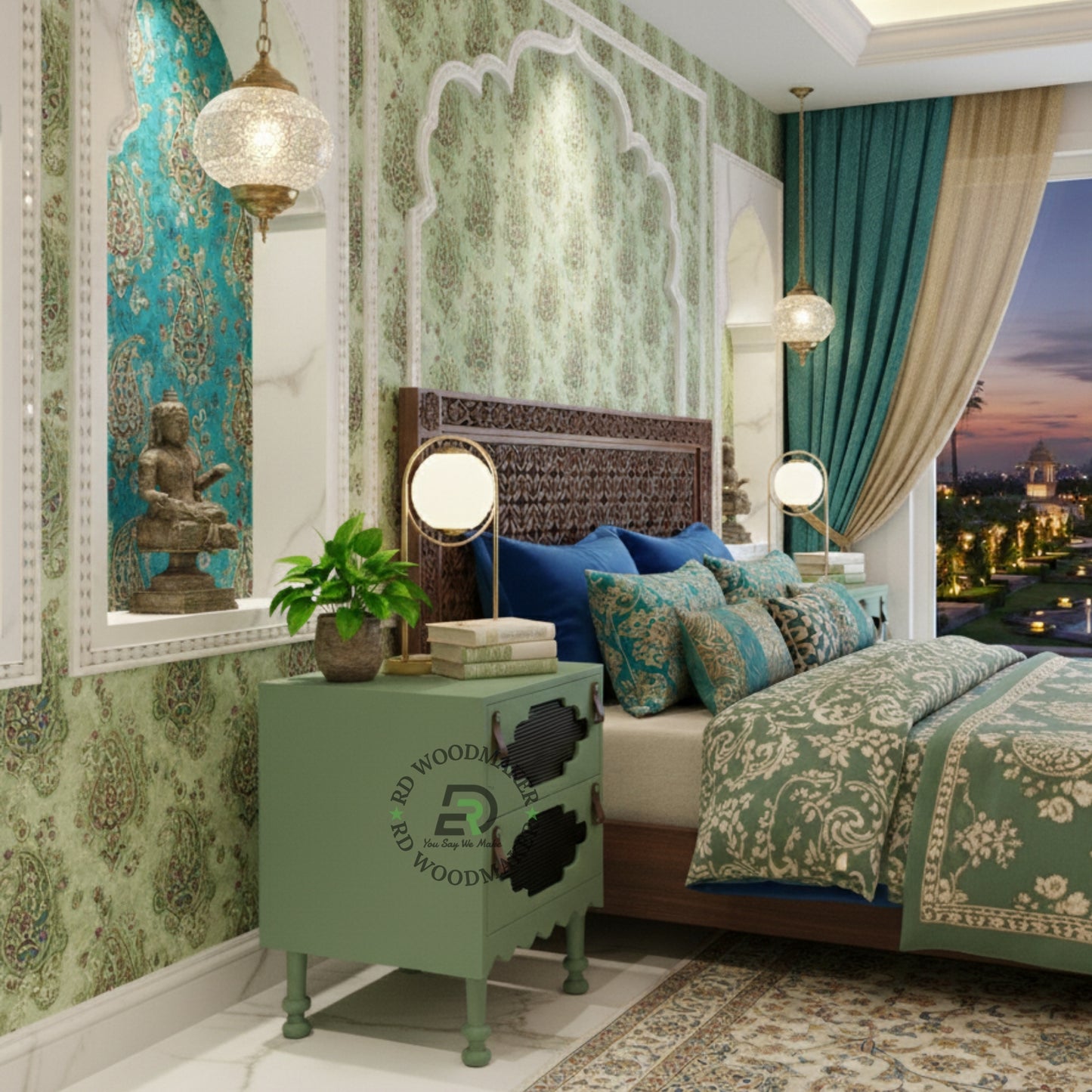 SAGE GREEN BOHEMIAN NIGHTSTAND