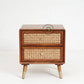 MODERN RATTAN WOODEN BEDSIDE TABLE WITH 2 DRAWERS