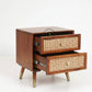 MODERN RATTAN WOODEN BEDSIDE TABLE WITH 2 DRAWERS