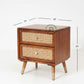MODERN RATTAN WOODEN BEDSIDE TABLE WITH 2 DRAWERS