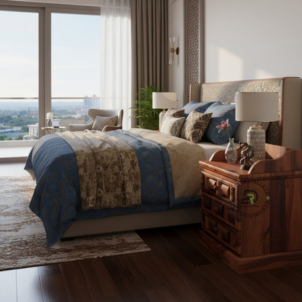 RUSTIC BLOCK-CARVED BEDSIDE