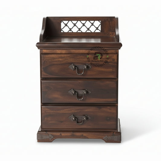 CLASSIC SOLID WOOD BEDSIDE TABLE WITH 3 DRAWERS