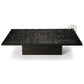 MODERN BLACK TEXTURED WOODEN COFFEE TABLE WITH BLOCK BASE