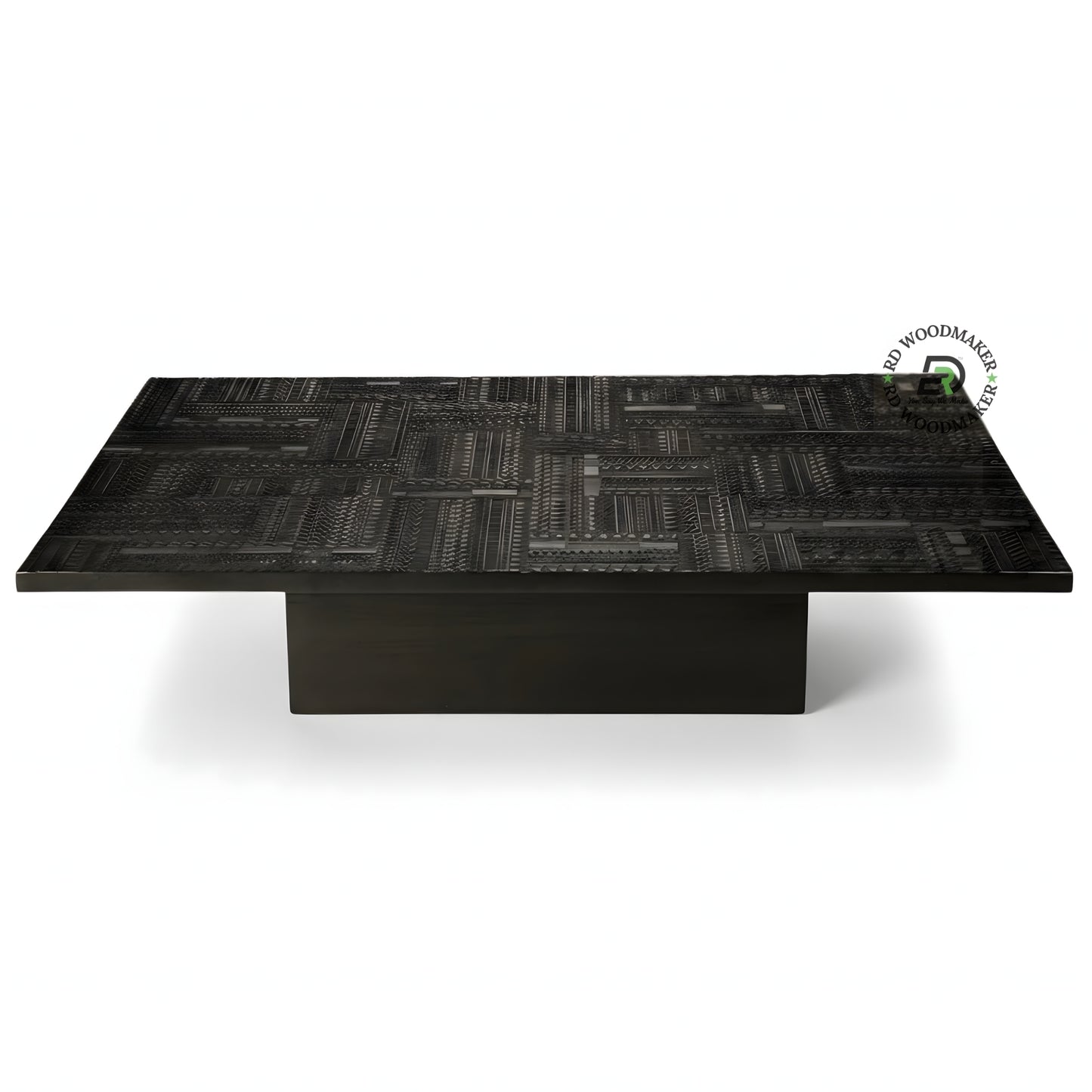 MODERN BLACK TEXTURED WOODEN COFFEE TABLE WITH BLOCK BASE