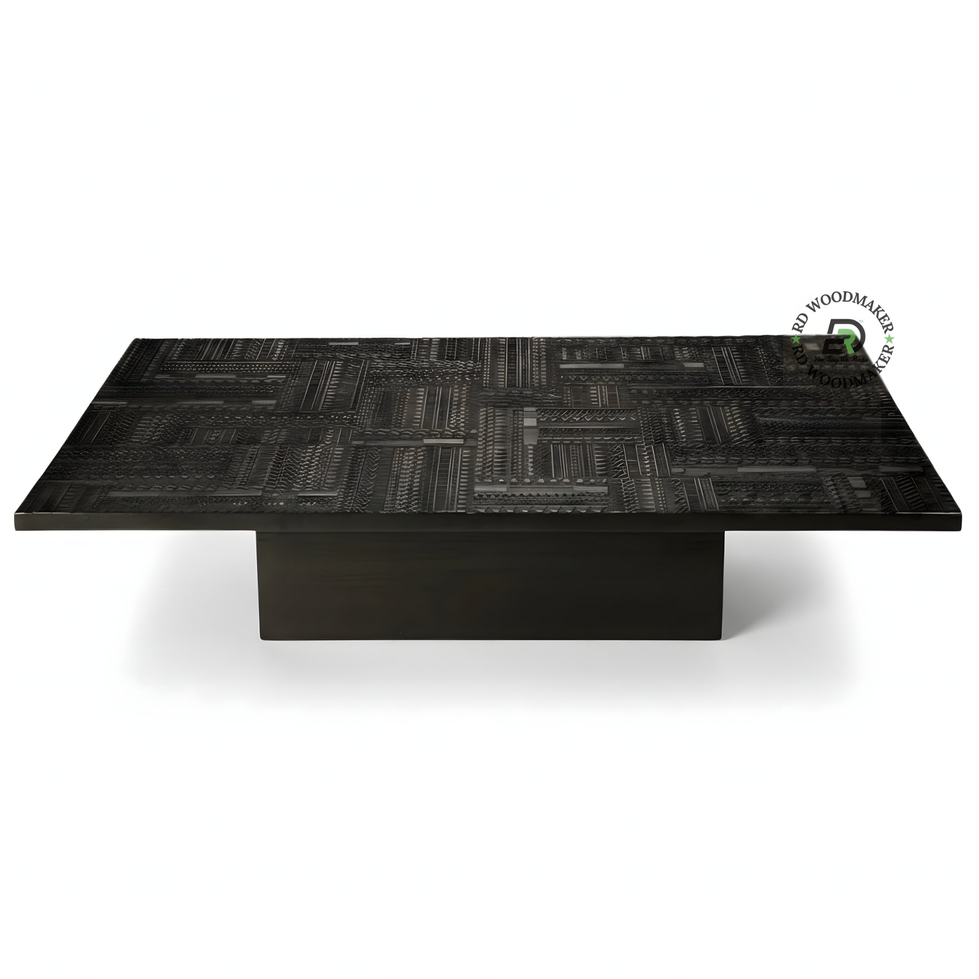 MODERN BLACK TEXTURED WOODEN COFFEE TABLE WITH BLOCK BASE