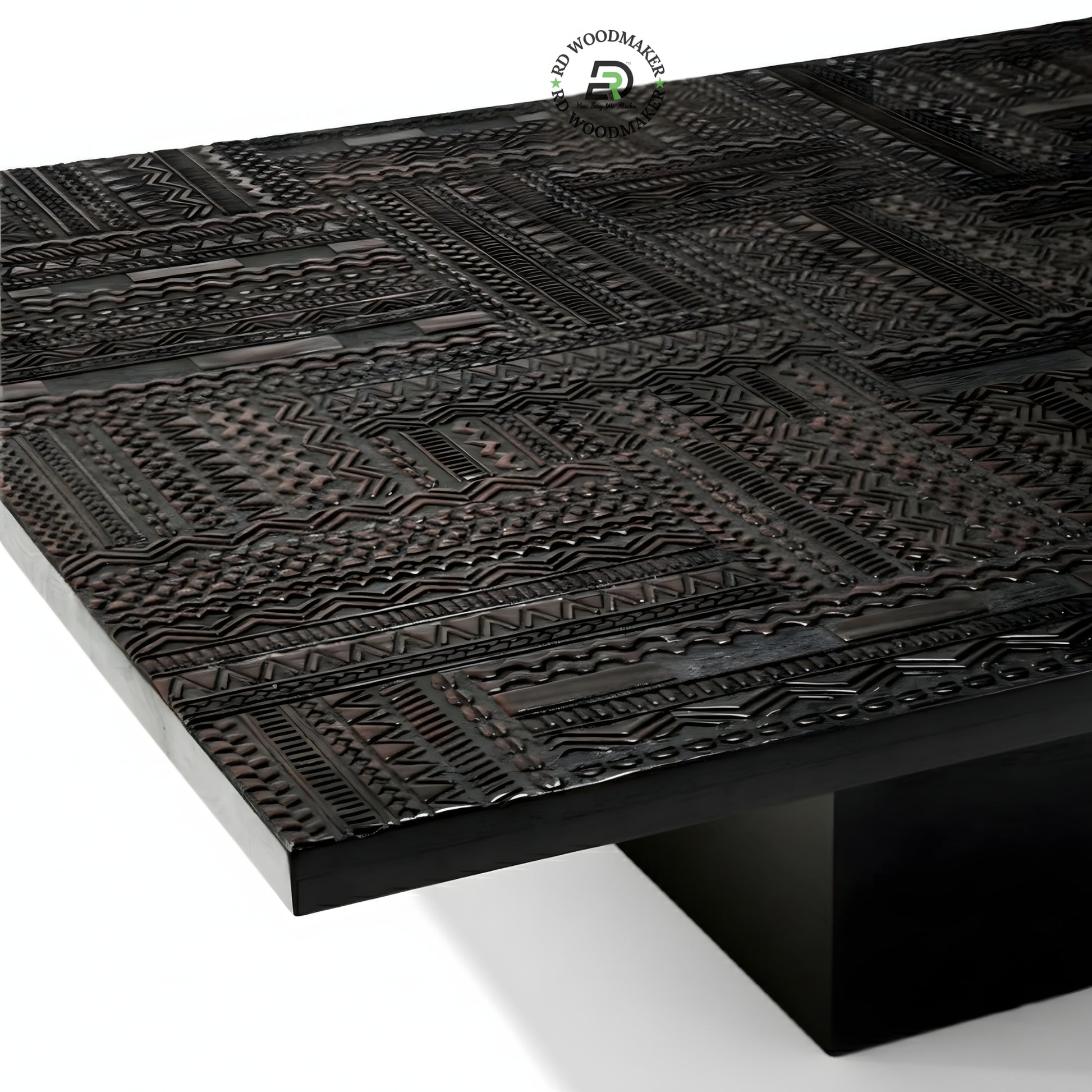 MODERN BLACK TEXTURED WOODEN COFFEE TABLE WITH BLOCK BASE