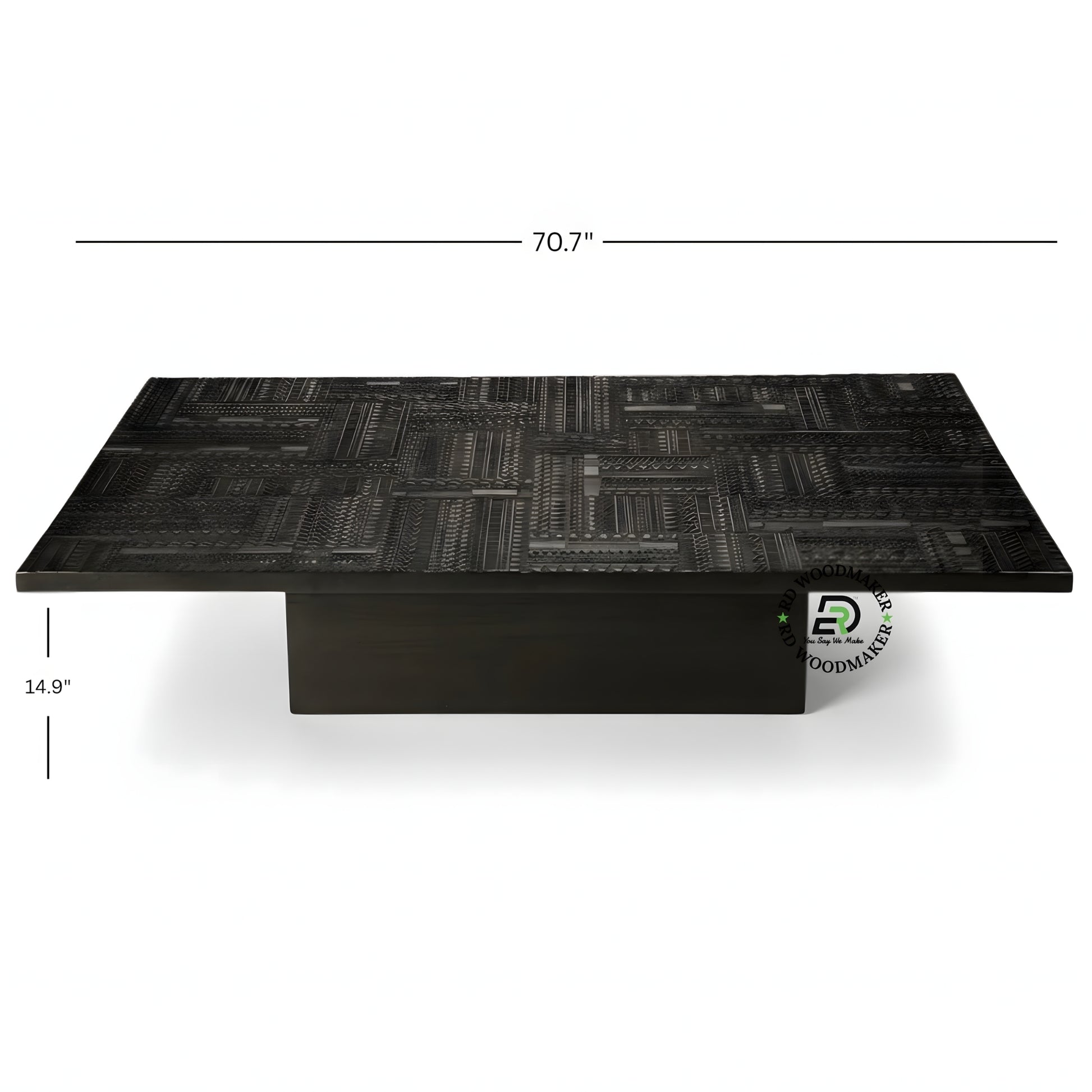 MODERN BLACK TEXTURED WOODEN COFFEE TABLE WITH BLOCK BASE