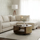ROUND WOODEN COFFEE TABLE WITH CANE PANEL AND BASE SHELF