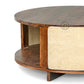 ROUND WOODEN COFFEE TABLE WITH CANE PANEL AND BASE SHELF
