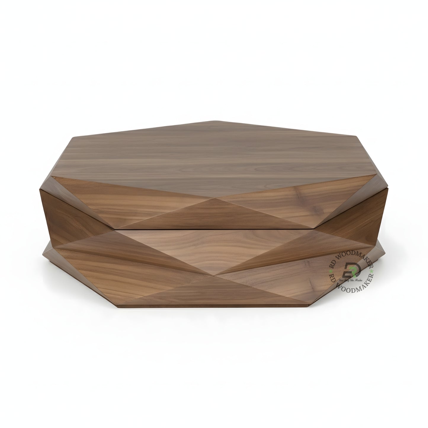 GEOMETRIC WOODEN COFFEE TABLE WITH FACETED DESIGN