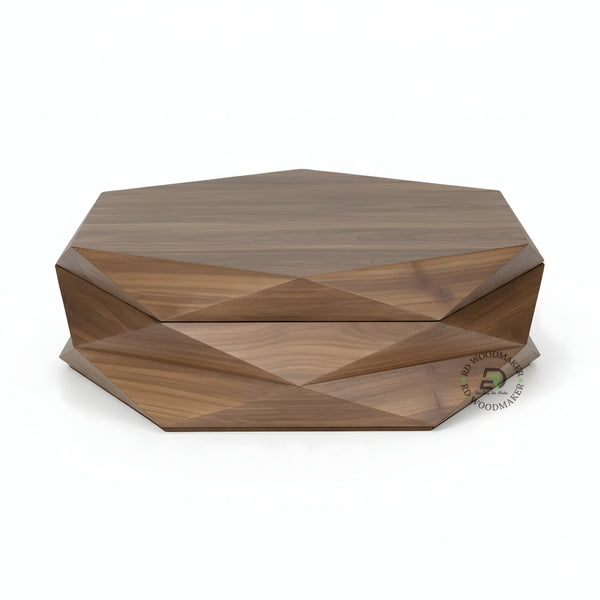 GEOMETRIC WOODEN COFFEE TABLE WITH FACETED DESIGN