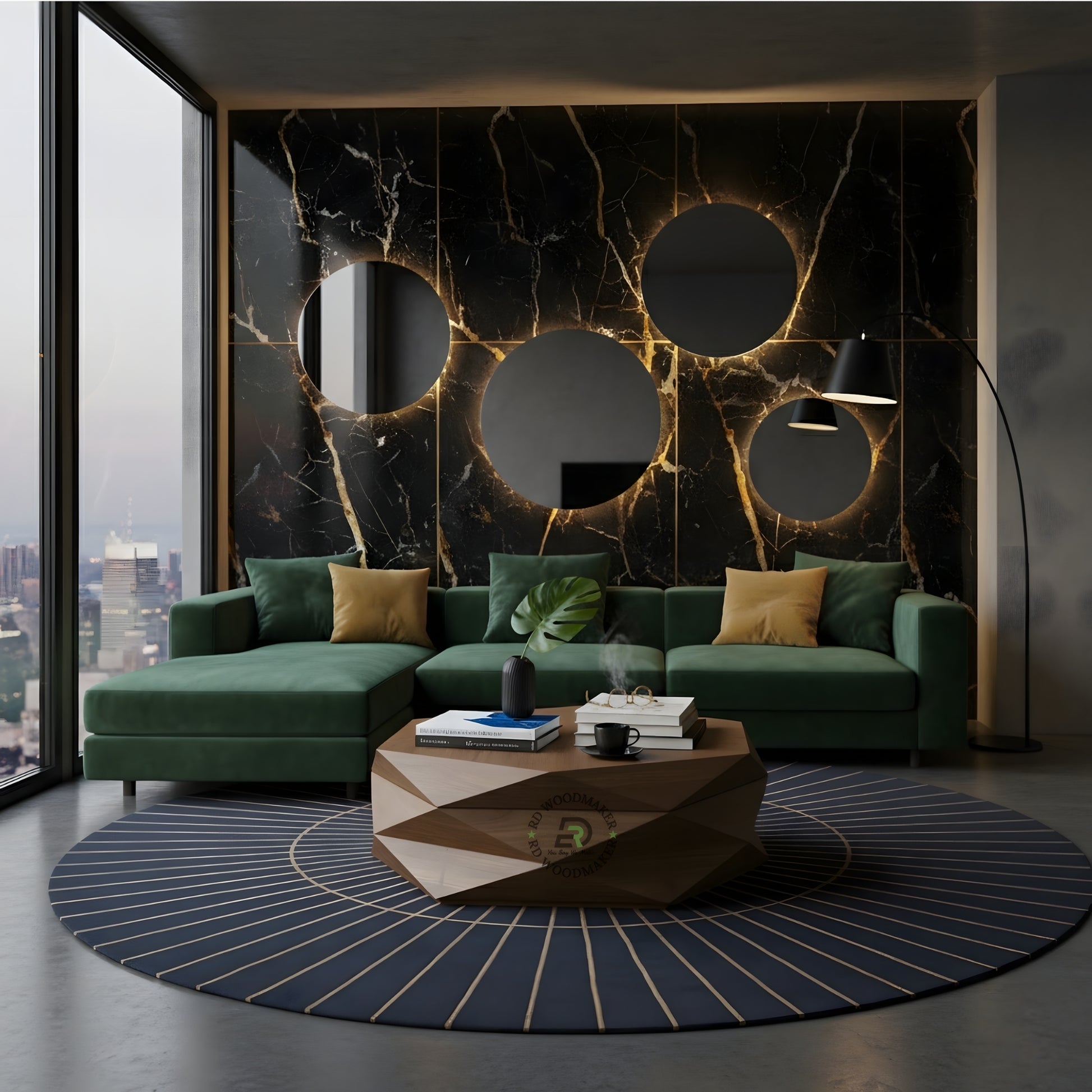 GEOMETRIC WOODEN COFFEE TABLE WITH FACETED DESIGN