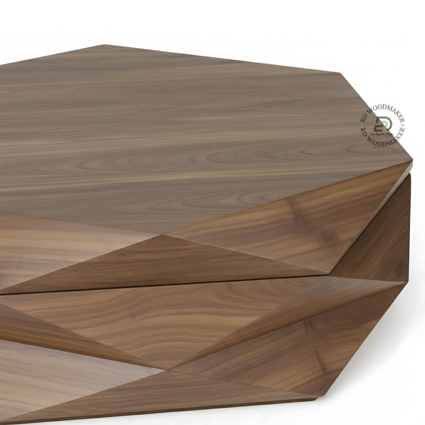 GEOMETRIC WOODEN COFFEE TABLE WITH FACETED DESIGN