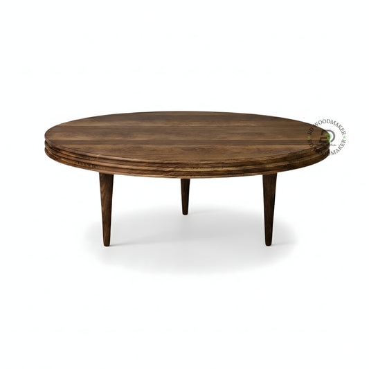 MINIMAL ROUND WOODEN COFFEE TABLE WITH TAPERED LEGS
