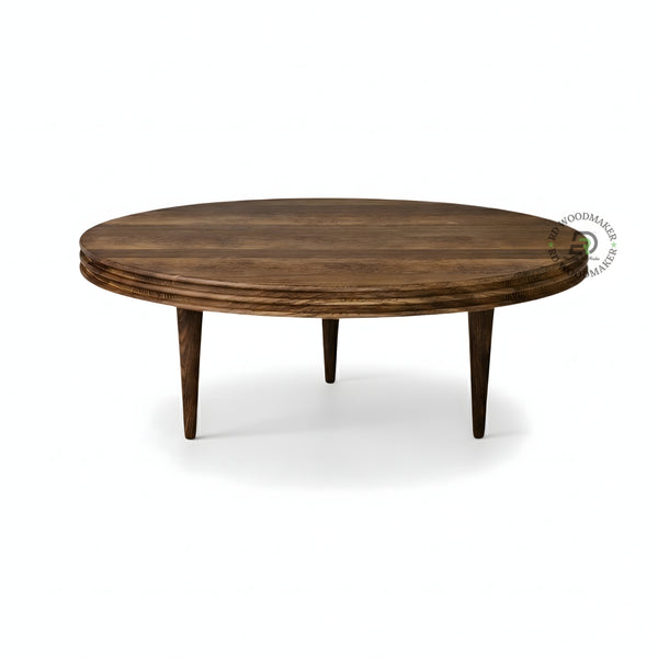 MINIMAL ROUND WOODEN COFFEE TABLE WITH TAPERED LEGS