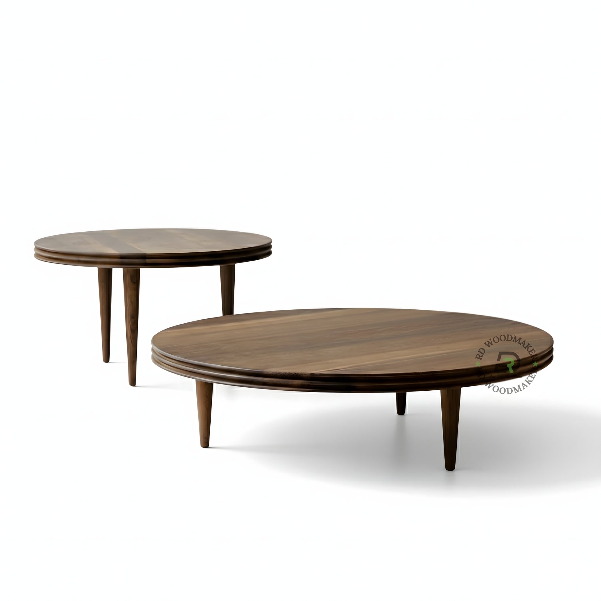 MINIMAL ROUND WOODEN COFFEE TABLE WITH TAPERED LEGS