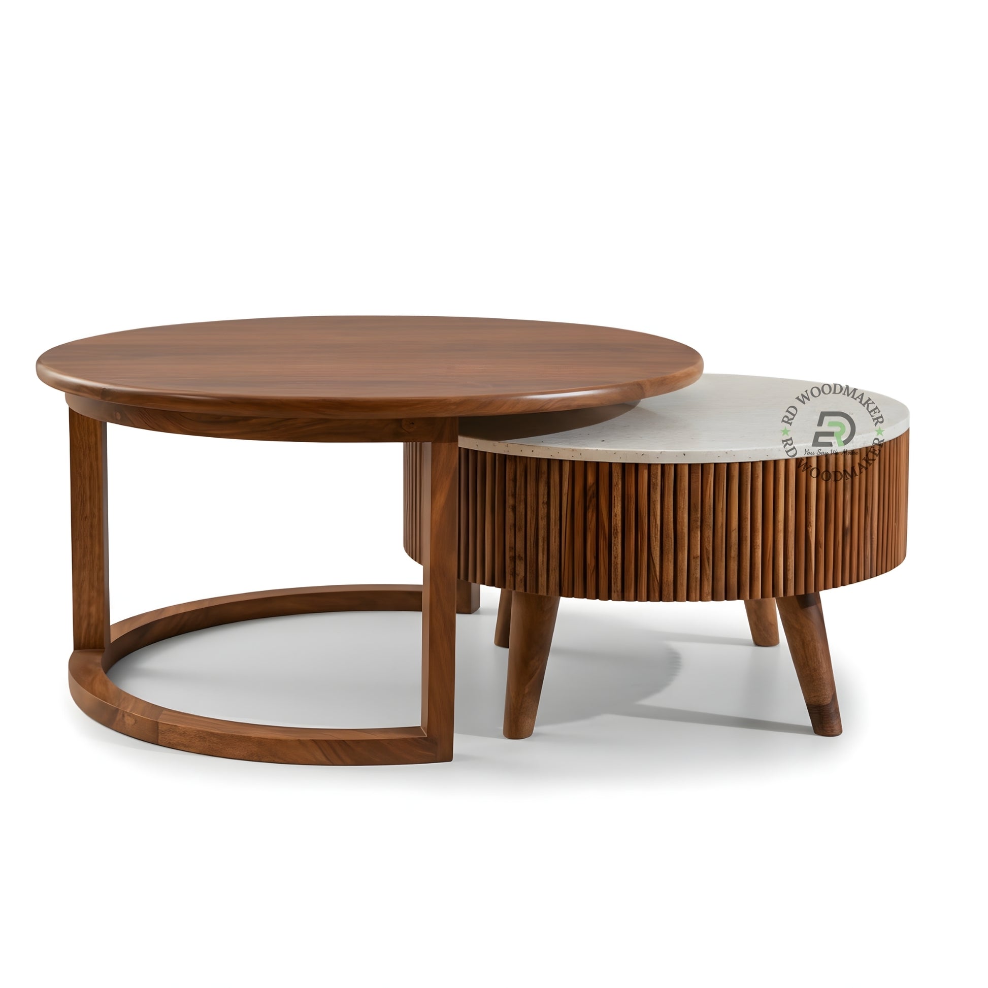 NESTED ROUND COFFEE TABLE SET WITH FLUTED BASE
