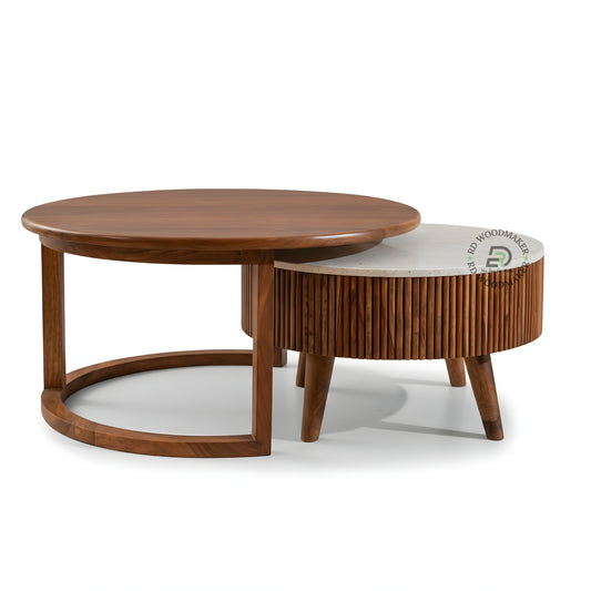 NESTED ROUND COFFEE TABLE SET WITH FLUTED BASE