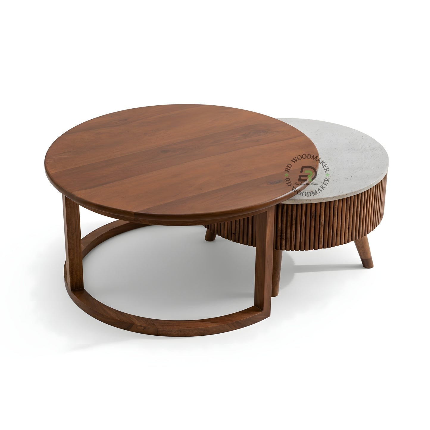 NESTED ROUND COFFEE TABLE SET WITH FLUTED BASE