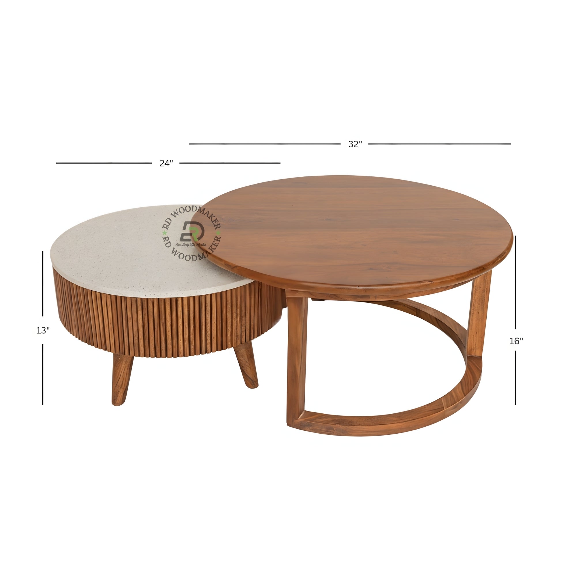 NESTED ROUND COFFEE TABLE SET WITH FLUTED BASE