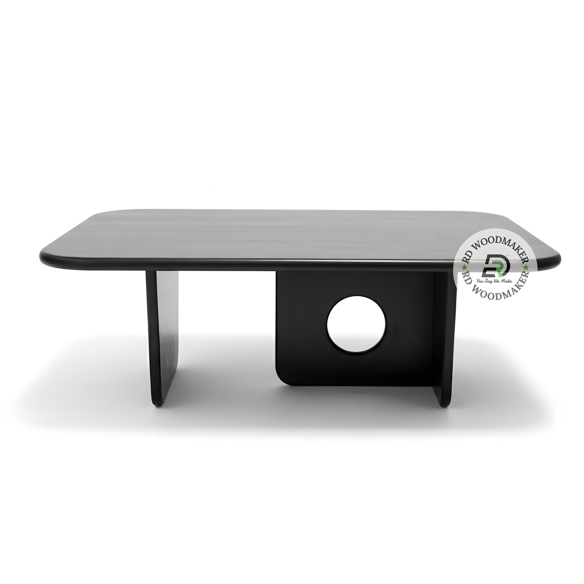 MODERN RECTANGULAR BLACK COFFEE TABLE WITH GEOMETRIC BASE