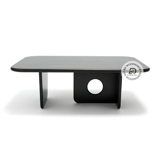 MODERN RECTANGULAR BLACK COFFEE TABLE WITH GEOMETRIC BASE
