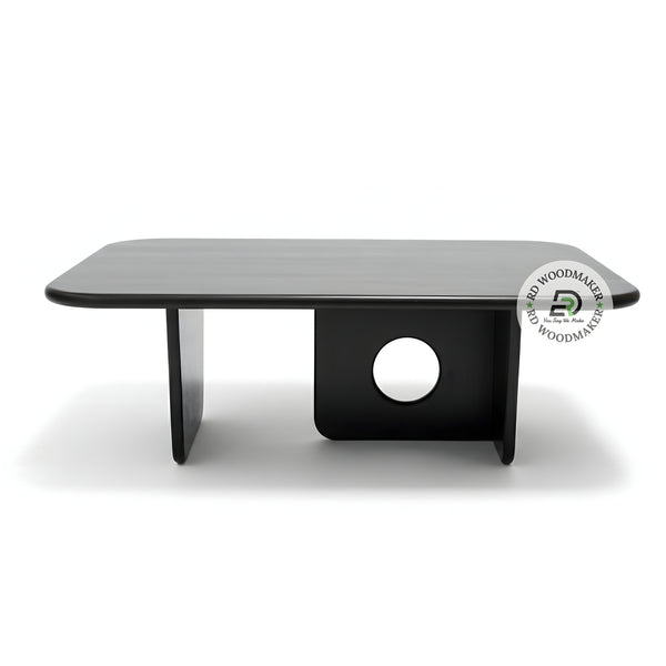 MODERN RECTANGULAR BLACK COFFEE TABLE WITH GEOMETRIC BASE