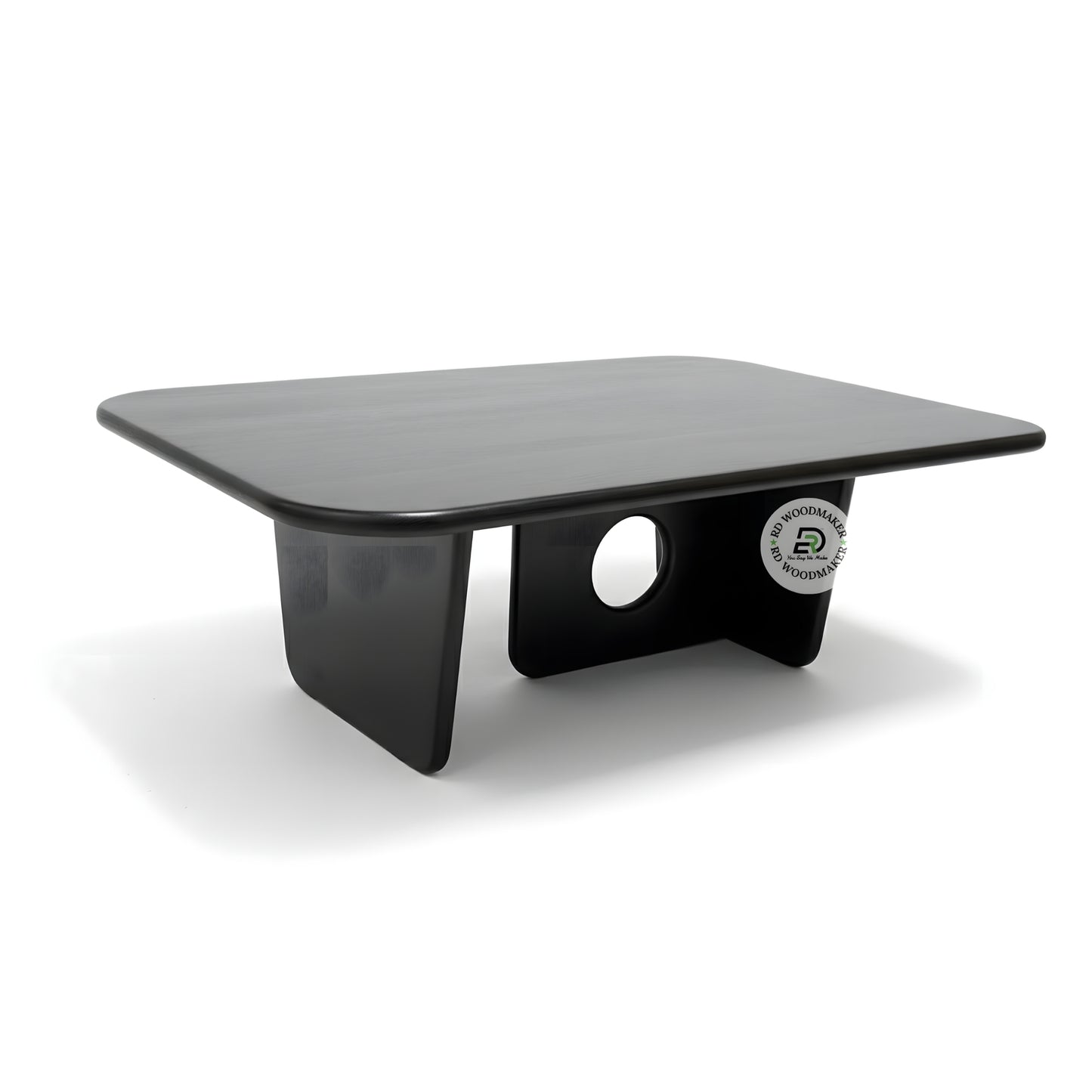 MODERN RECTANGULAR BLACK COFFEE TABLE WITH GEOMETRIC BASE