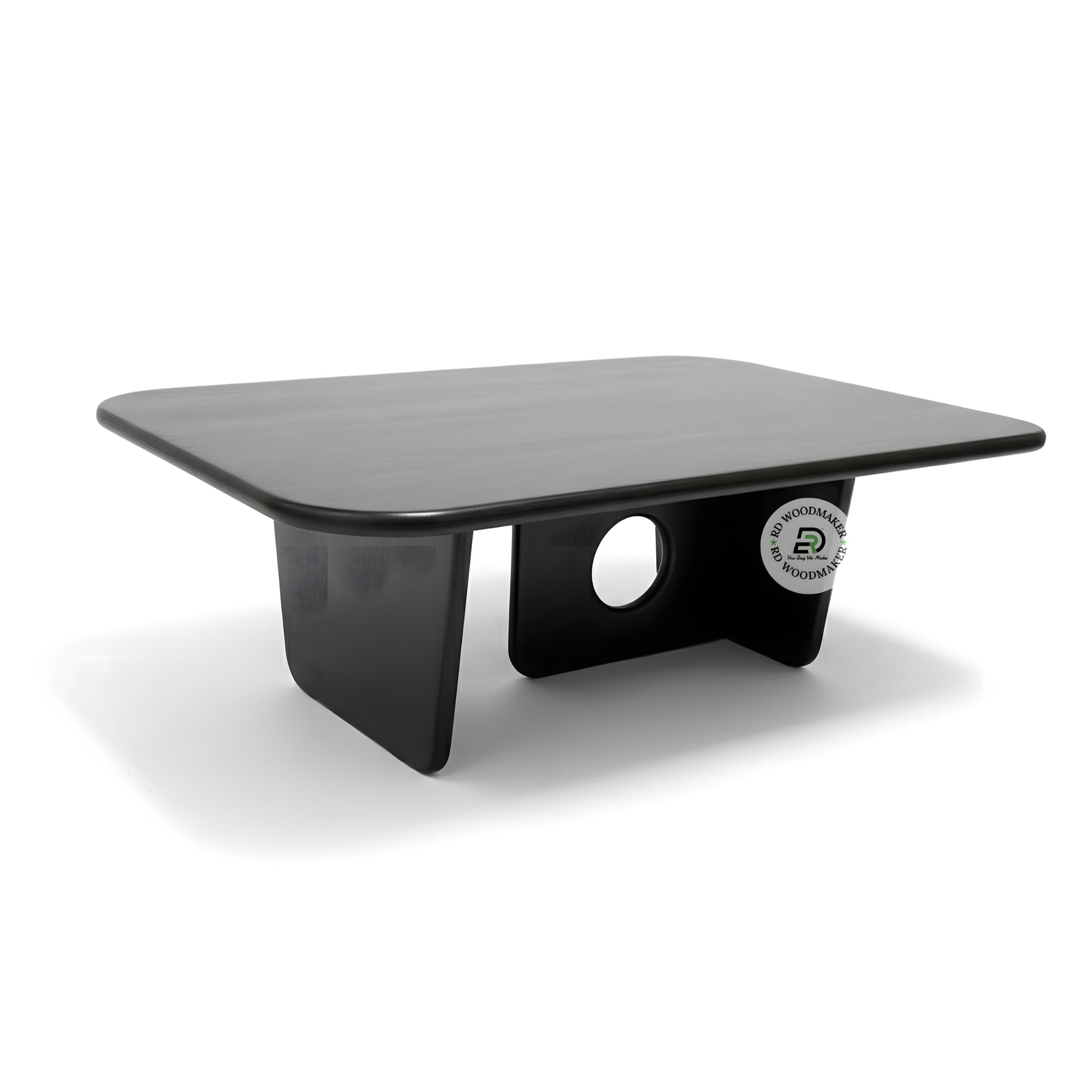 MODERN RECTANGULAR BLACK COFFEE TABLE WITH GEOMETRIC BASE