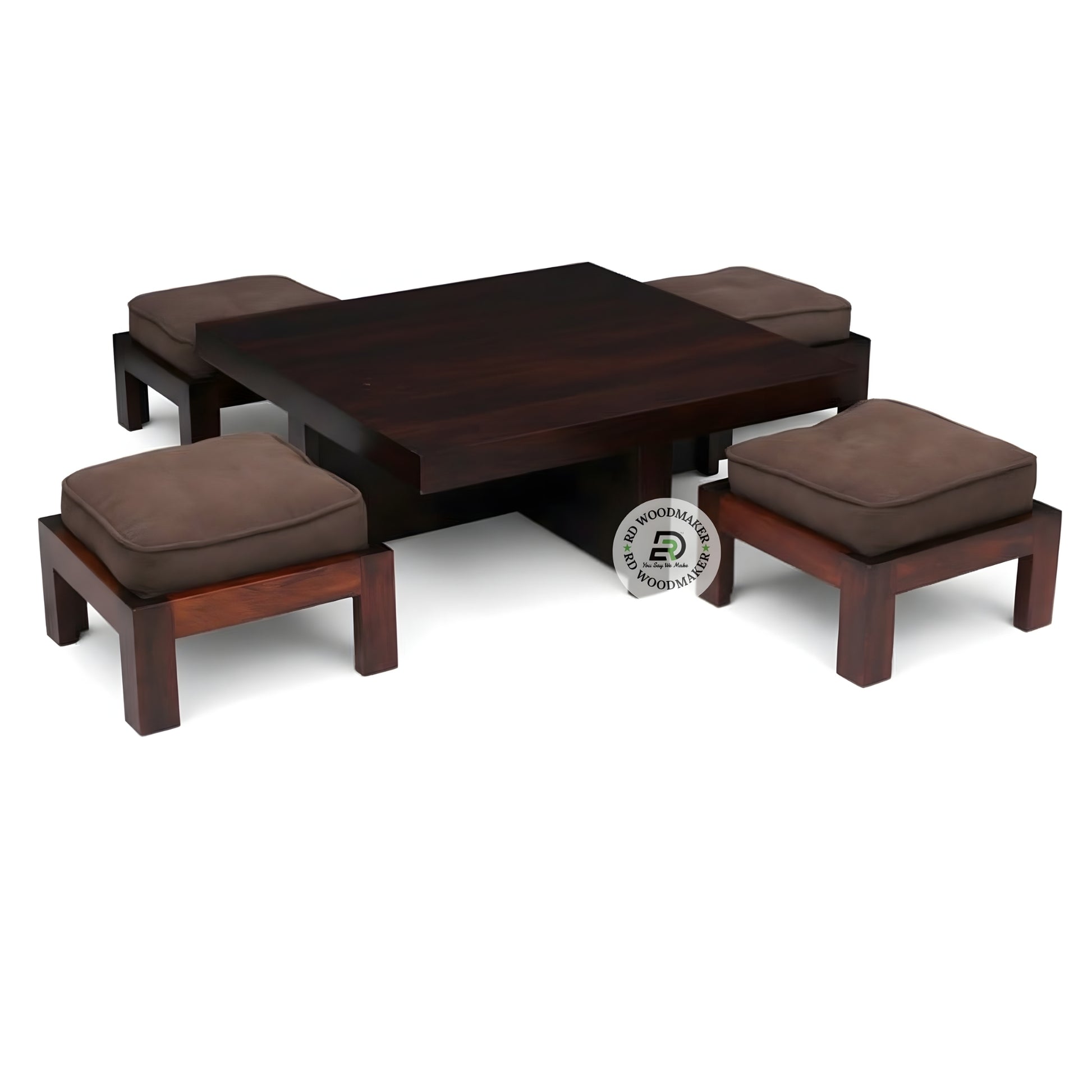  MODERN LOW FLOOR SEATING COFFEE TABLE SET WITH CUSHION STOOLS