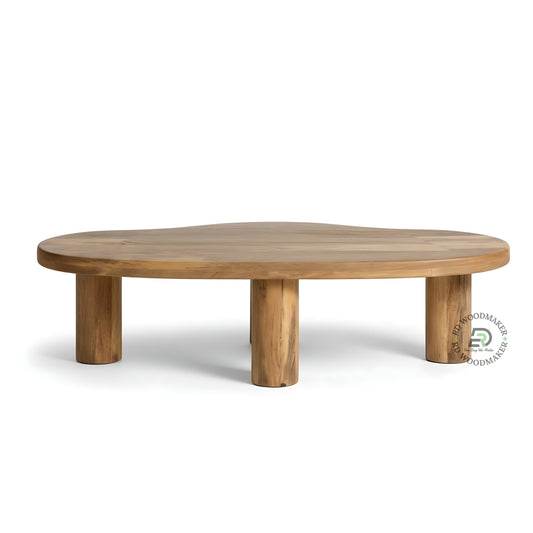 ORGANIC OVAL SOLID WOOD COFFEE TABLE WITH CYLINDRICAL LEGS