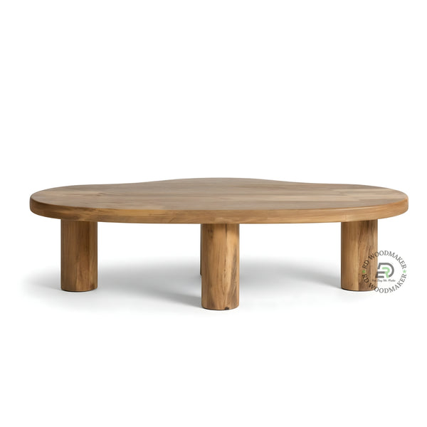 ORGANIC OVAL SOLID WOOD COFFEE TABLE WITH CYLINDRICAL LEGS