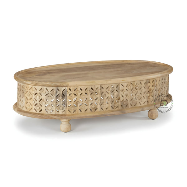 HANDCARVED OVAL JAALI DESIGN COFFEE TABLE