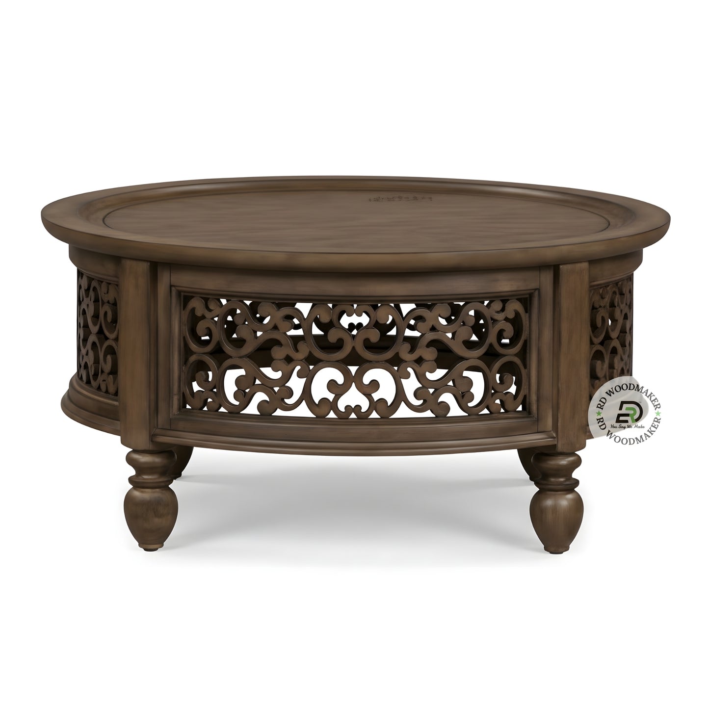 CLASSIC ROUND SCROLL CARVED WOODEN COFFEE TABLE
