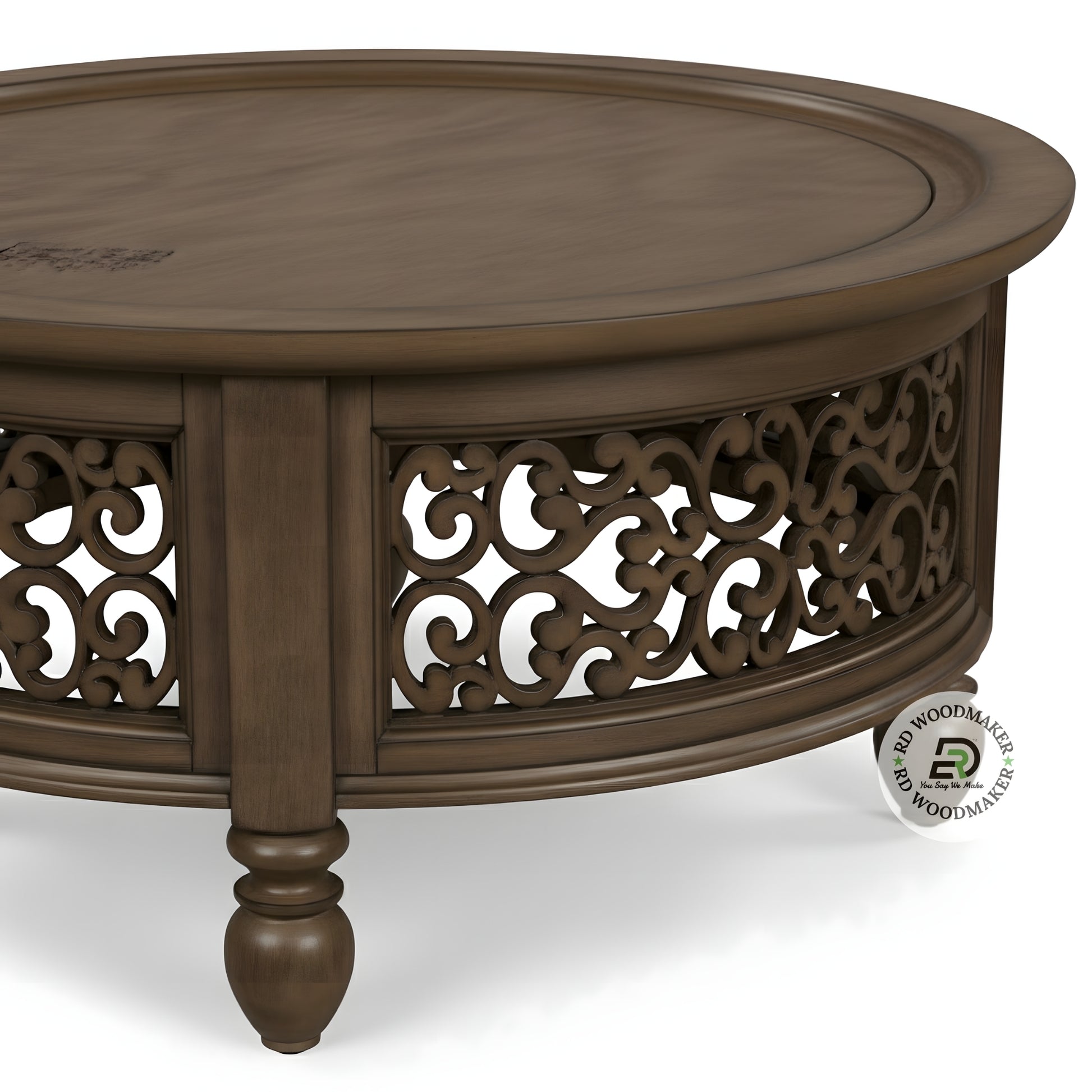 CLASSIC ROUND SCROLL CARVED WOODEN COFFEE TABLE