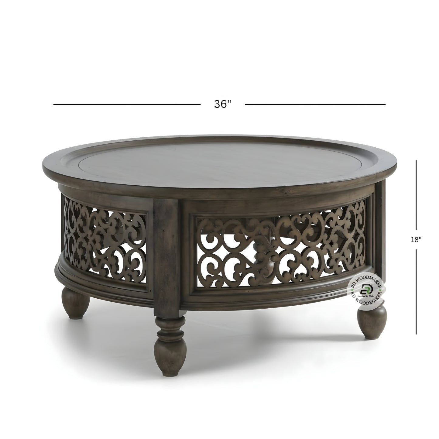 CLASSIC ROUND SCROLL CARVED WOODEN COFFEE TABLE
