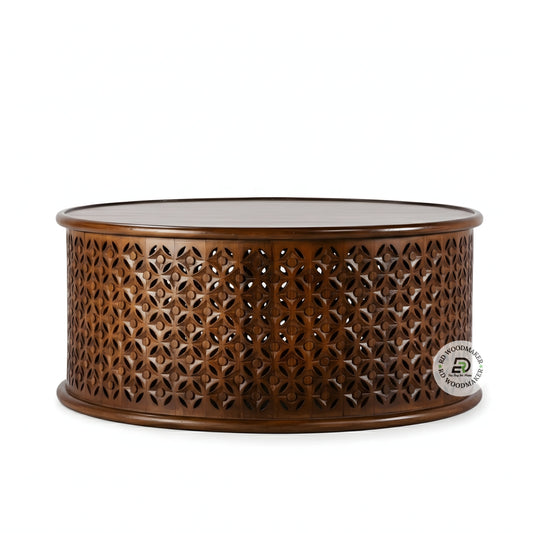 DARK FINISH ROUND CARVED TRADITIONAL COFFEE TABLE