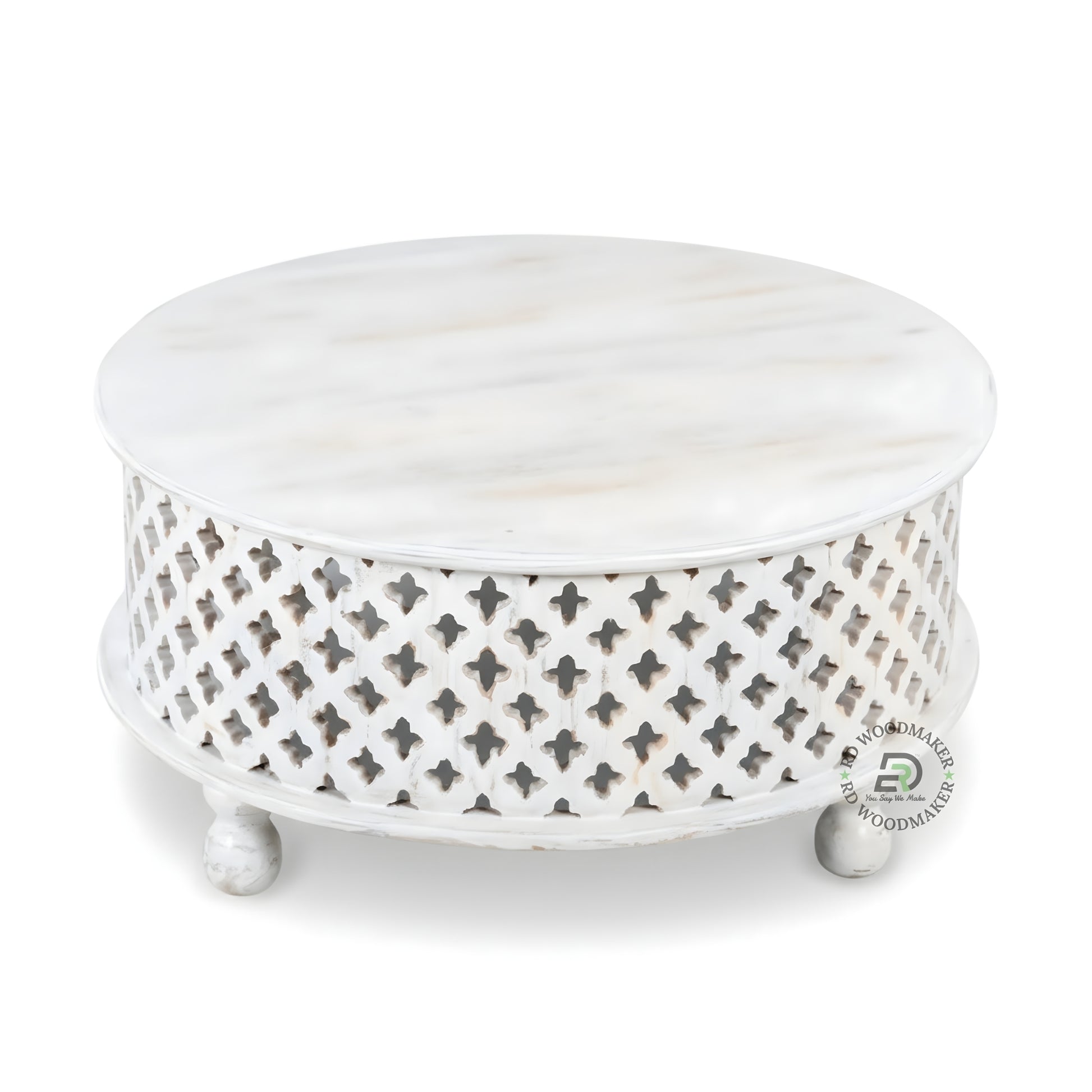 HANDCARVED GEOMETRIC JAALI ROUND COFFEE TABLE