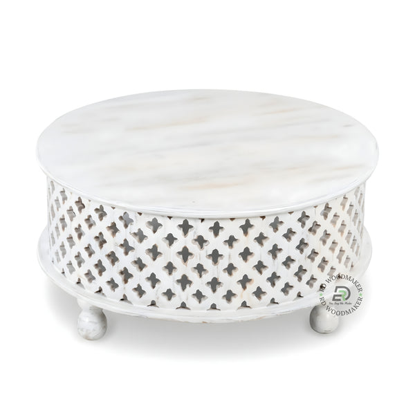 HANDCARVED GEOMETRIC JAALI ROUND COFFEE TABLE