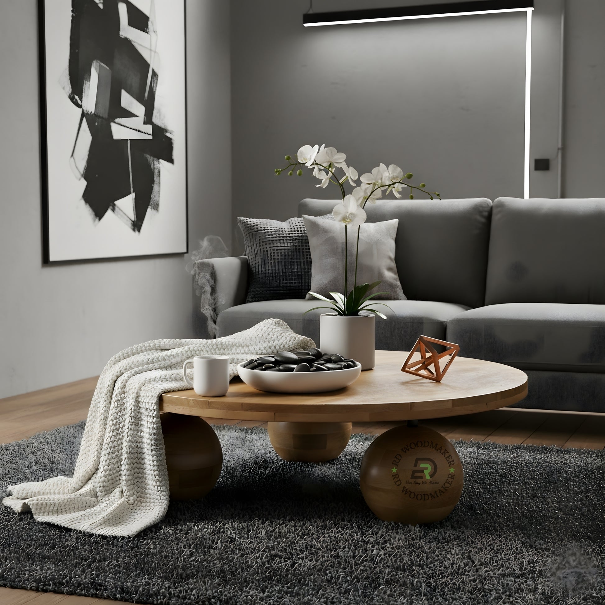 MODERN SCULPTURAL PEDESTAL ROUND COFFEE TABLE