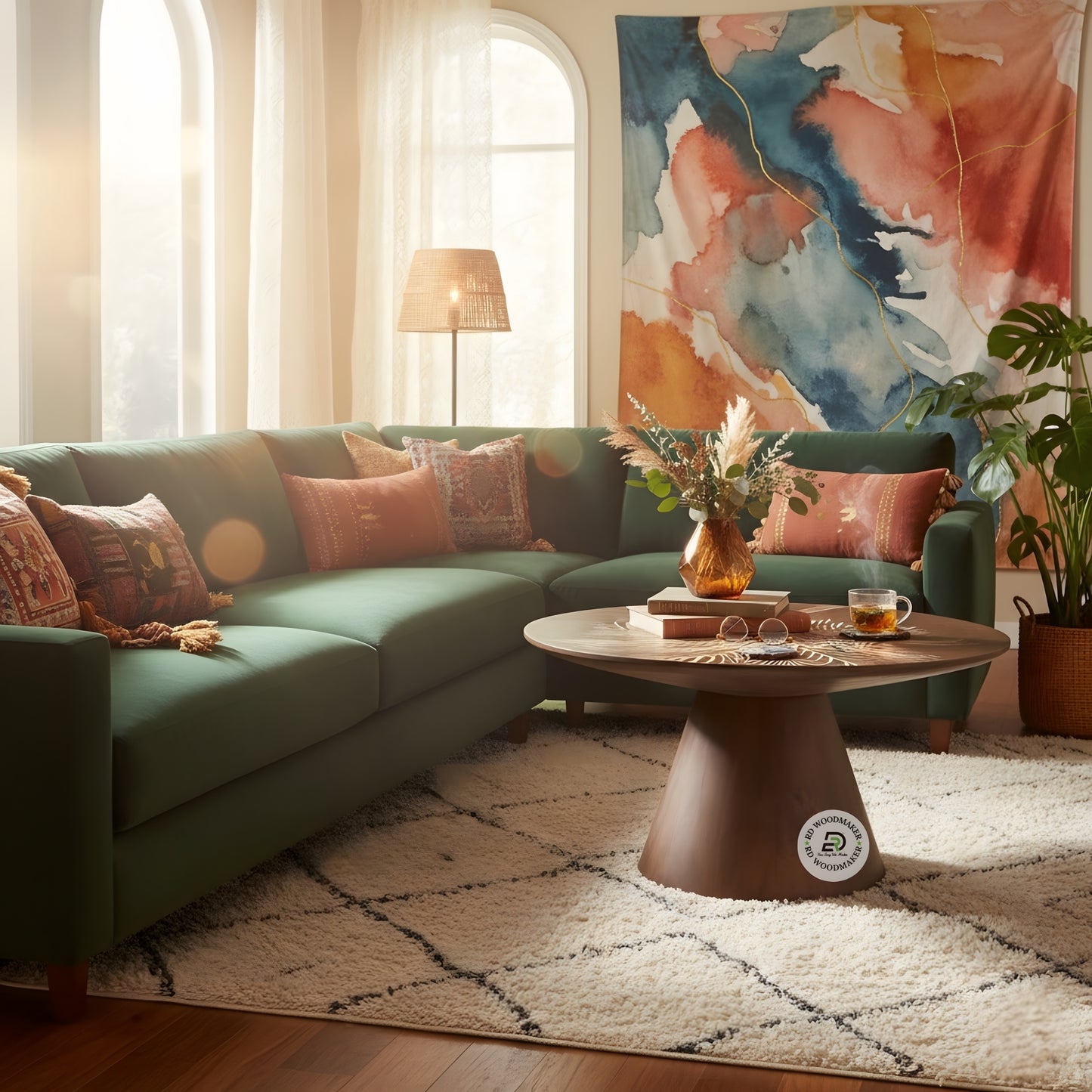ARTISTIC PALM DESIGN ROUND COFFEE TABLE