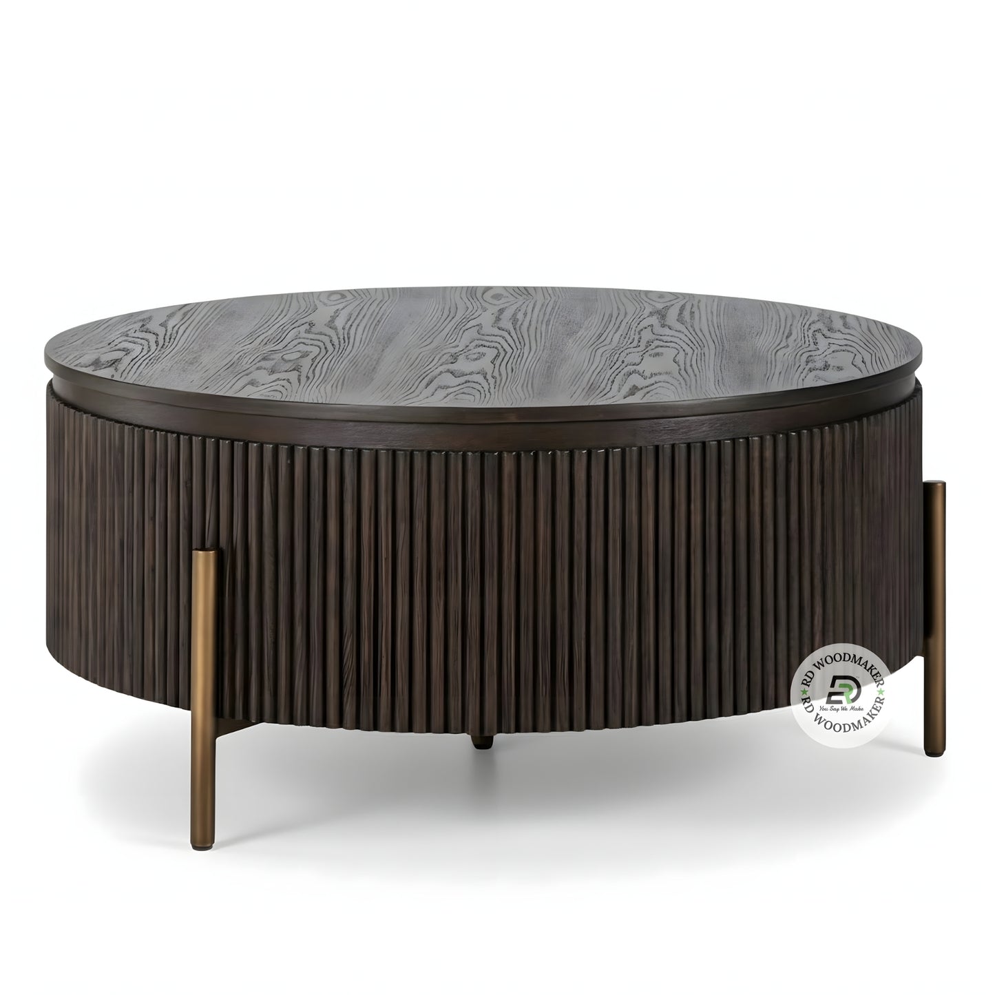 MODERN FLUTED ROUND COFFEE TABLE WITH METAL LEGS