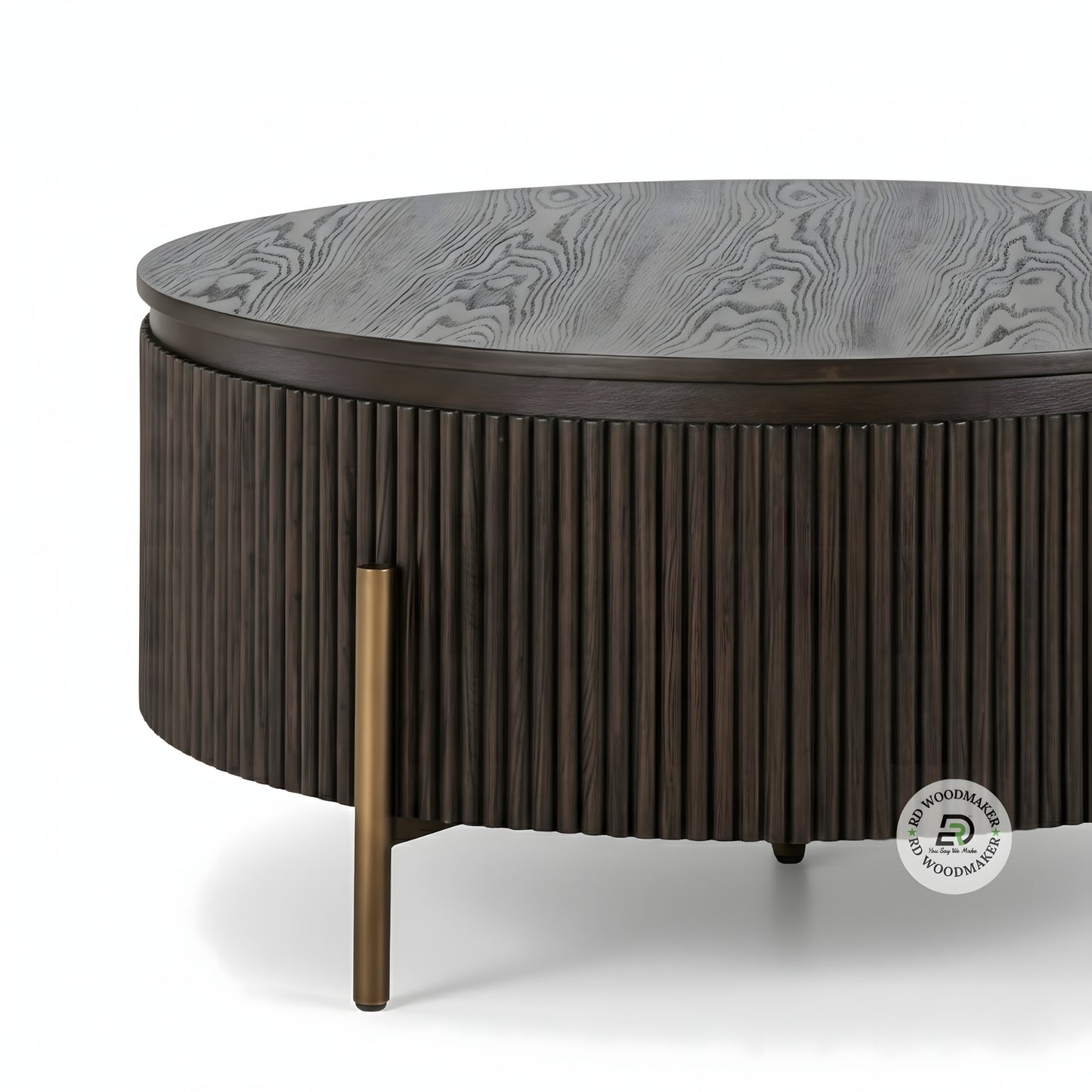 MODERN FLUTED ROUND COFFEE TABLE WITH METAL LEGS