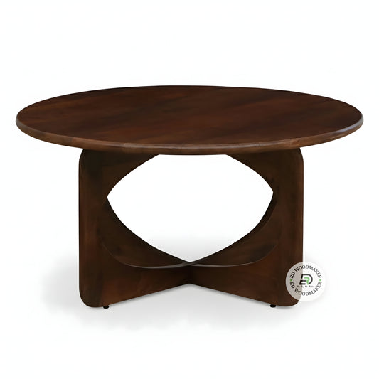 ROUND CROSS BASE WOODEN COFFEE TABLE