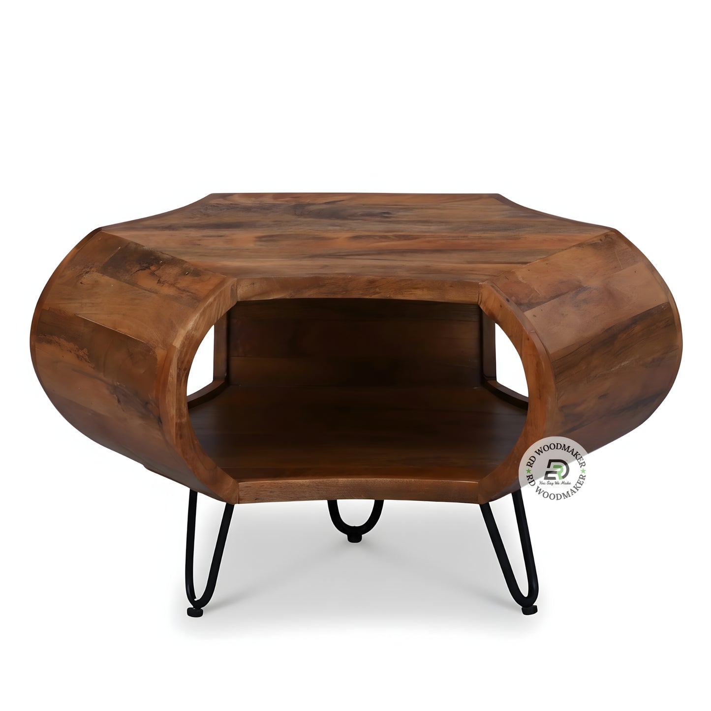 SOLID WOOD HEXAGON MODERN COFFEE TABLE WITH OPEN STORAGE
