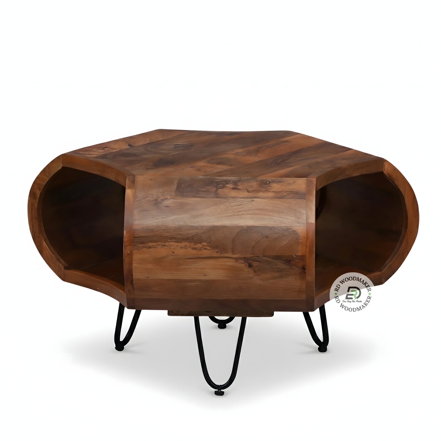 SOLID WOOD HEXAGON MODERN COFFEE TABLE WITH OPEN STORAGE