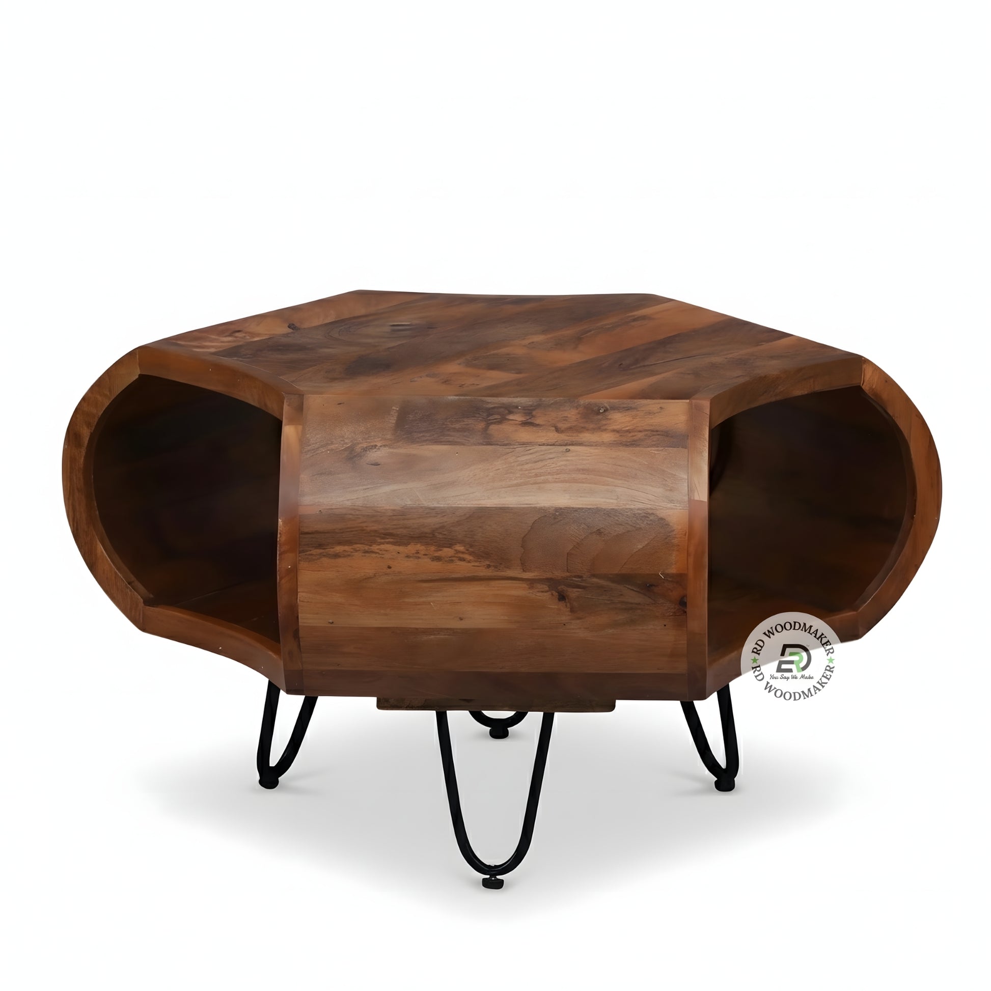 SOLID WOOD HEXAGON MODERN COFFEE TABLE WITH OPEN STORAGE