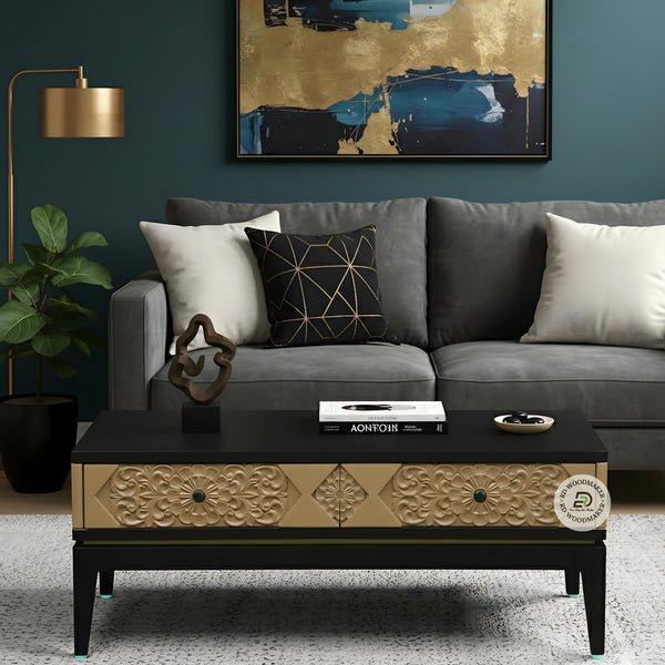 LUXURY HANDCARVED BLACK & GOLD DESIGNER COFFEE TABLE