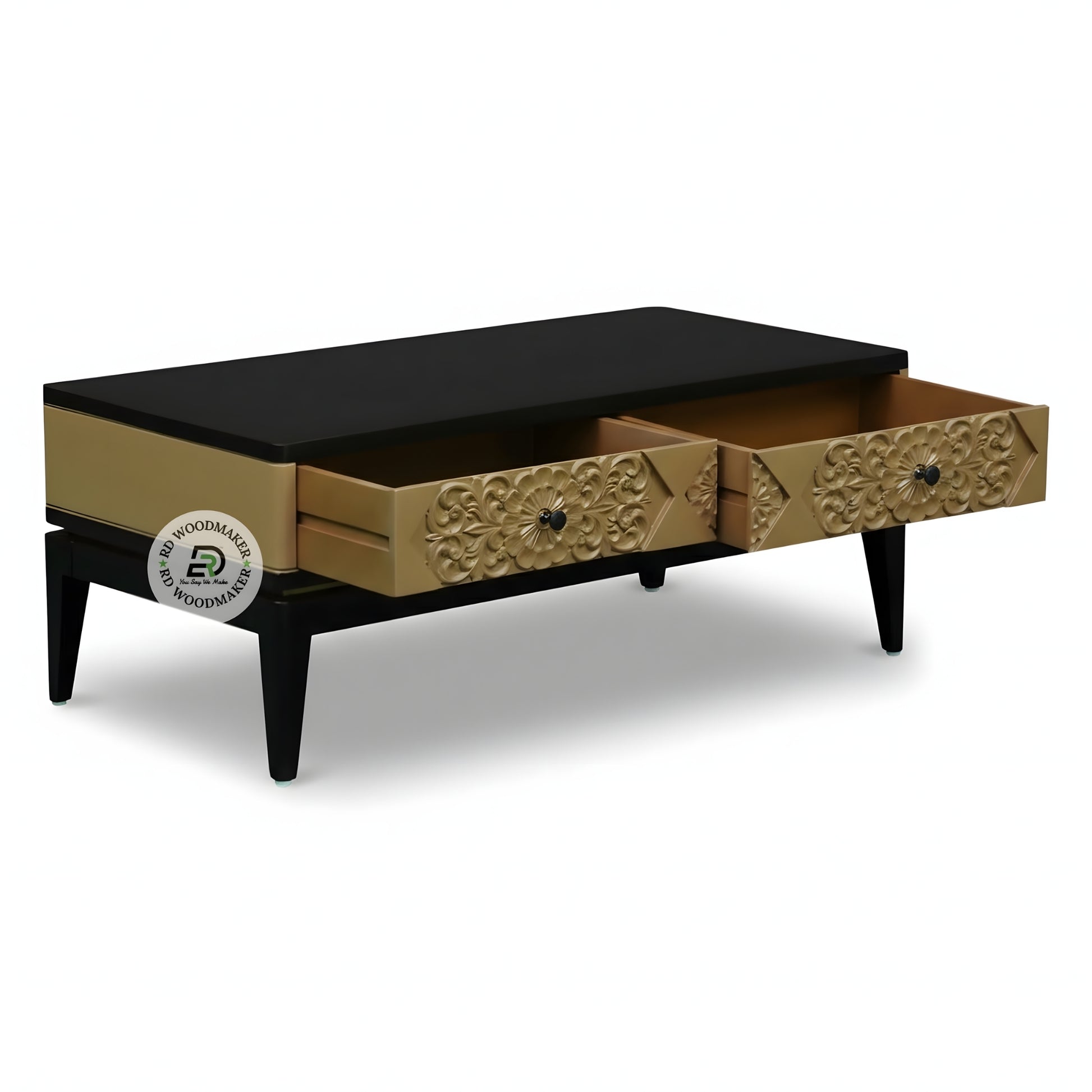 LUXURY HANDCARVED BLACK & GOLD DESIGNER COFFEE TABLE