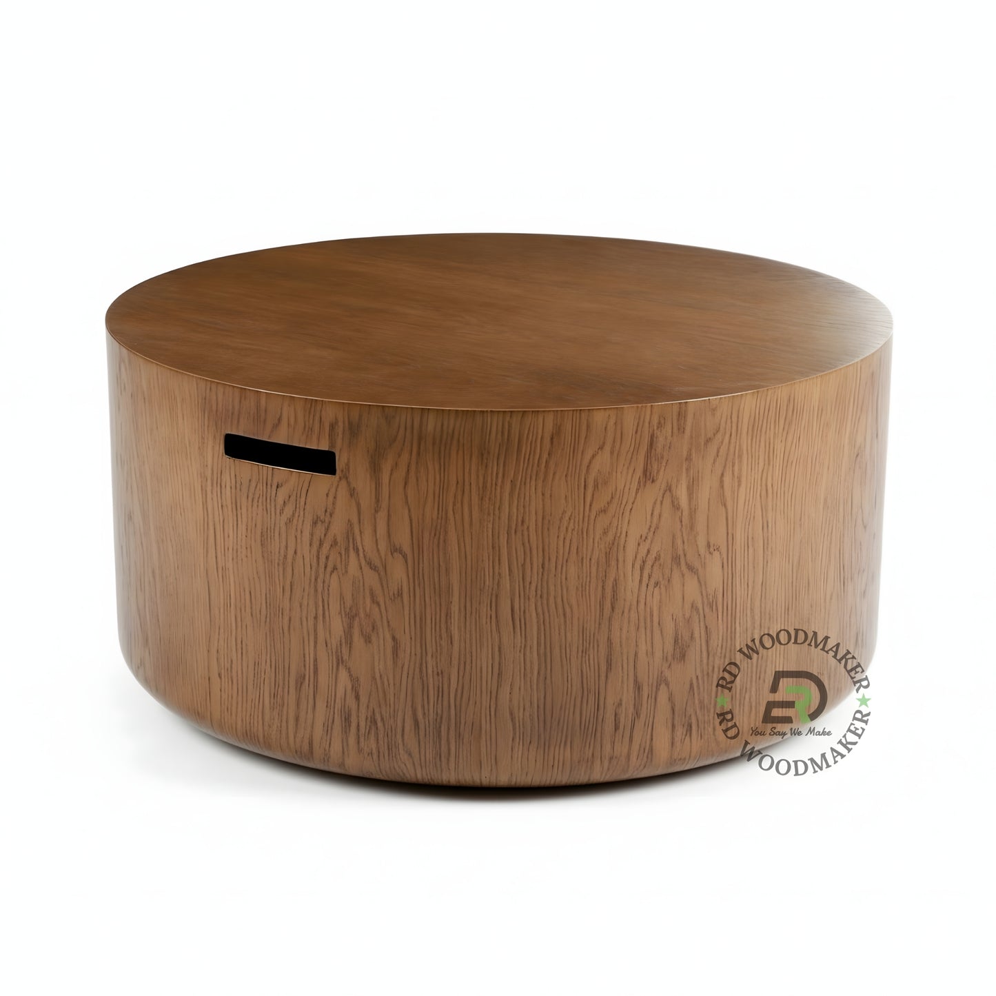 ROUND SOLID WOOD DRUM STORAGE COFFEE TABLE